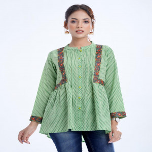 Green Georgette Gathered Tunic
