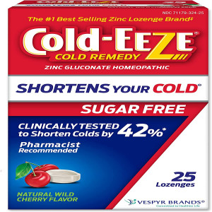 Cold-EEZE Sugar-Free, Natural Wild Cherry Zinc Lozenges, Homeopathic Cold Remedy, Shortens The Common Cold, Sore Throat, Cough, Congestion & Post Nasal Drip, 1 Best Selling Zinc Lozenge Brand, 25 Ct