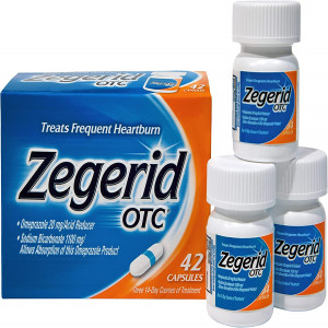 Zegerid OTC 24-Hour Heartburn Relief, Stomach Acid Reducer, The Only Proton Pump Inhibitor with Omeprazole 20mg + Sodium Bicarbonate, Treats Frequent Heartburn, 42ct Capsules
