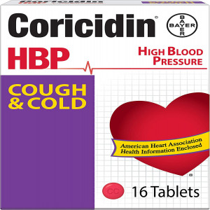Coricidin HBP Decongestant-Free Cough and Cold Medicine for Hypertensives, Cold Symptom Relief for People with High Blood Pressure (16 Count)