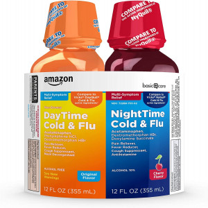 Amazon Basic Care Daytime & Nighttime Cold & Flu Relief; Cold Medicine Combination Pack, 24 Fluid Ounces
