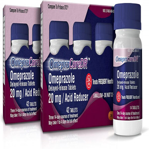 OmepraCareDR 84 Count Tablets Omeprazole 20mg Acid Reducer for Heartburn (14 Tablets/Bottle) Two 3-Pack Cartons for Six 14-Day Courses, Delayed-Release Tablets