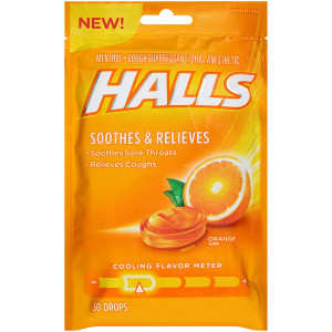 Halls Orange Cough Drops - with Menthol - 30 Drops (1 bag of 30 drops)