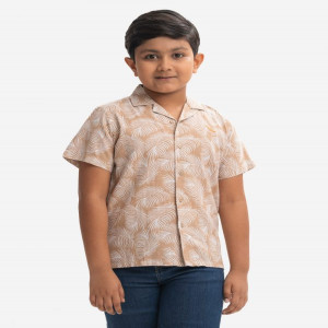 Printed Slab Cotton Kids Cuban Collar Shirt