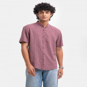 Purple Jacquard Rayon Short Sleeve Casual Shirt