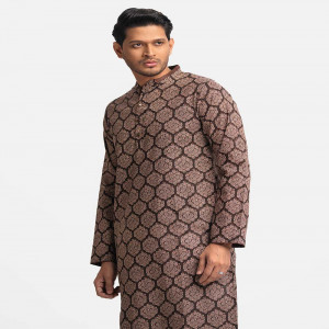 Coffee Brown Cotton Semi Fitted Panjabi