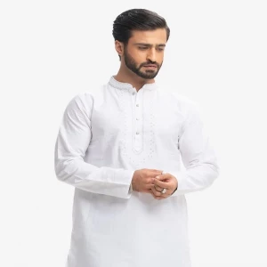 White Jacquard Semi Fit Panjabi