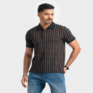 Black Cotton Short Sleeve Polo