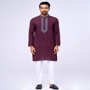 Maroon Semi Fitted Viscose Panjabi