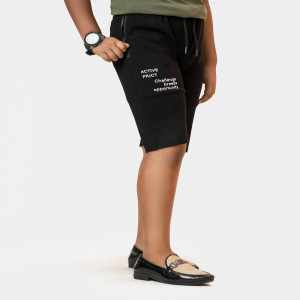 Black Interlock Knit Three Quarter Pants