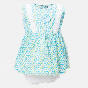 White & Blue Cotton A-line Frock