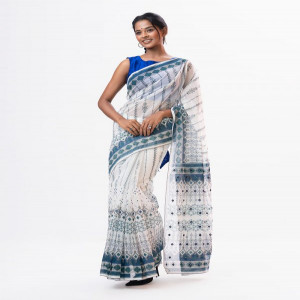 White Printed Art Silk Saree