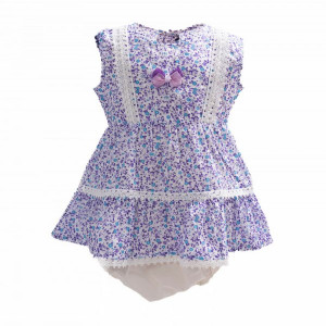 White & Purple Cotton A-line Frock