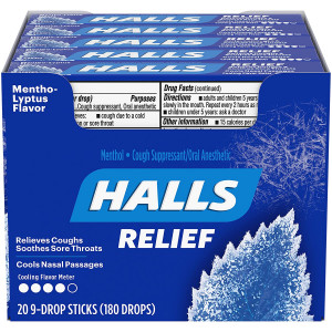 HALLS Relief Mentho-Lyptus Cough Drops, 20 Packs of 9 Drops (180 Total Drops)