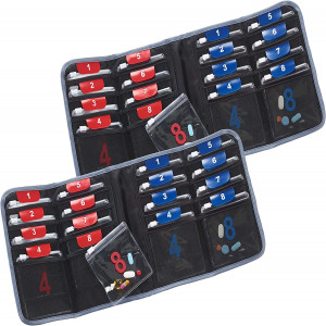 Lewis N. Clark AM/PM Folding Pill Organizer + Supplement Case for OTC Medicine, Prescription + Vitamins, 16 Slot Pouch, Black, 2 Count