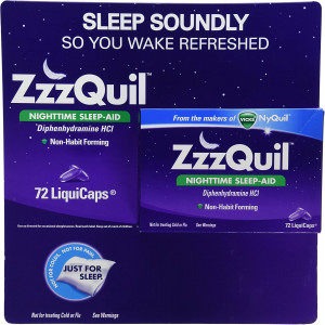 ZzzQuil Nighttime Non-Habit Forming Sleep Aid, Fall Asleep Fast and Wake Refreshed, 72 Ct LiquiCaps