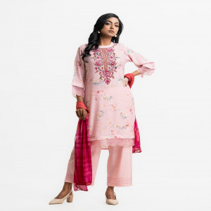 Pink Cotton-blend Karchupi Salwar Kameez