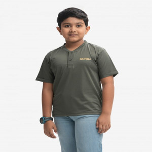 Green Cotton-blend Knit Henley T-shirt
