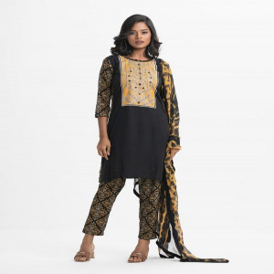 Black Viscose Straight Salwar Kameez