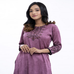 Purple Crepe Straight-cut Kameez