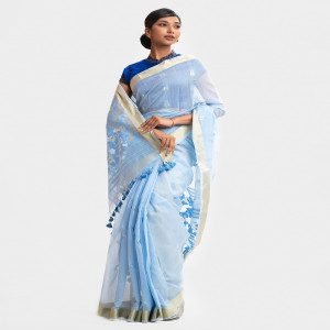 Sky Blue Half-silk Saree