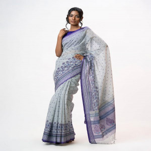 Ash Cotton Saree