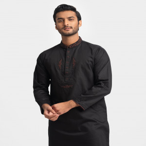 Black Cotton Fitted Panjabi