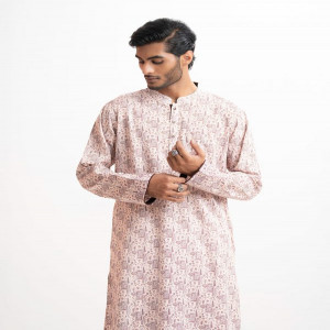 Off-White Viscose Semi Fitted Panjabi