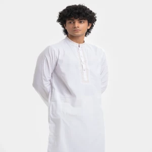 White Cotton Semi Fitted Panjabi