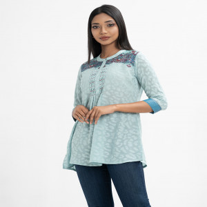 Teal Georgette Tent Style Woven Top