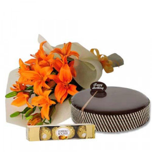 chocolate-mud-cake-with-orange-lilies-ferrero-rocher-1