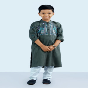 Vivid Purple Voile Printed Panjabi for Junior Boys