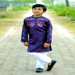 Regal Purple Cotton Printed & Embroidered Panjabi for Junior Boys