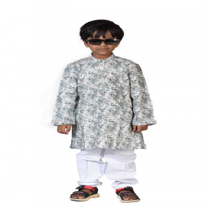 Fern Green Cotton Printed Panjabi for Boys