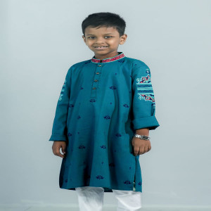 Teal Blue Cotton Printed Panjabi for Boys