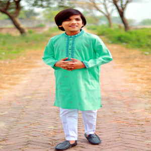 Lucite Green Cotton Printed & Embroidered Panjabi for Boys