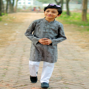 Wooden Colour Voile Printed Panjabi for Junior Boys