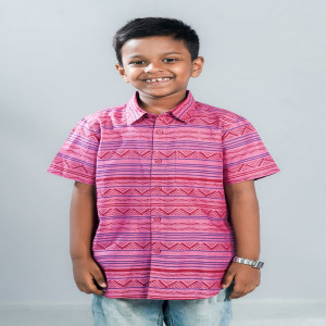 Magenta Cotton Printed Casual Shirt for Boys