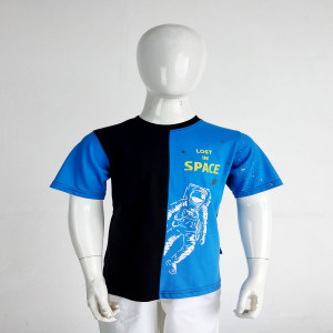 Black & Sky blue Cotton Printed T-Shirt for Boys