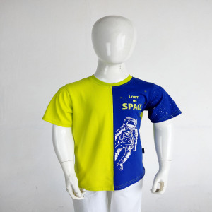 Royal Blue & Lemon Cotton Printed T-Shirt for Boys