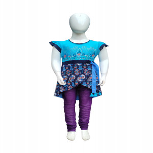 Sky Blue Printed Frock for Junior Girls