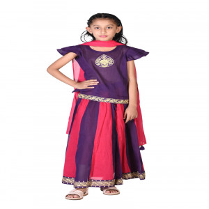 Purple Voile Printed & Embroidered Lehenga for Girls