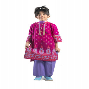 Maroon Cotton Printed & Tie-dyed Salwar Kameez Set for Junior Girls
