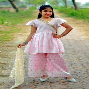 Powder Pink Organza Salwar Kameez Set for Girl