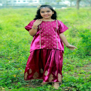 Pastel Green Silk Printed Salwar Kameez Set for Girl