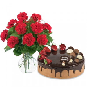 red-carnations-with-choco-strawberry-cake