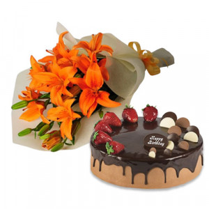 orange-lilies-with-choco-strawberry-cake