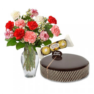 chocolate-mud-cake-with-carnations-ferrero-rocher