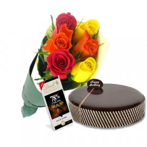 chocolate-mud-cake-with-mix-roses-lindt-dark-cocoa-chocolate