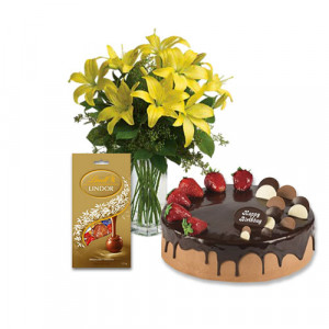 yellow-lilies-with-choco-strawberry-cake-assorted-chocolate